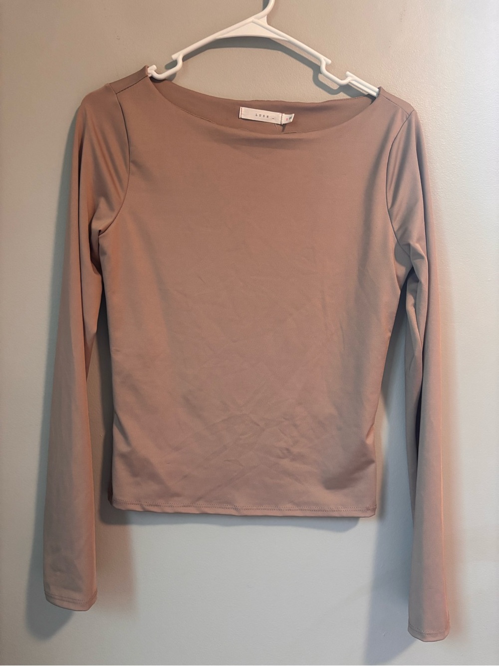 Lush Beige Long Sleeve Boatneck Top